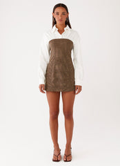 Adelaide Shirt Mini Dress - Brown