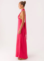 Alicia Satin Halter Maxi Dress - Fuchsia