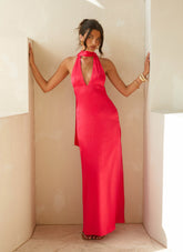 Alicia Satin Halter Maxi Dress - Fuchsia