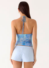 All At Once Halter Top - Aqua Paisley