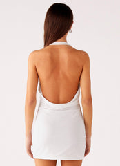 Back Cut Out Beaded Sequins Mini Dress - Ivory