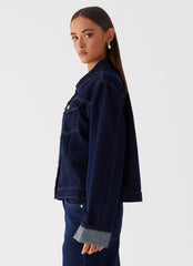 Back Again Oversized Denim Jacket - Blue