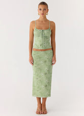 Bahama Low Rise Midi Skirt - Blurred Lime