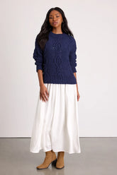 Quinna Navy and Ivory Mixed Media Maxi Dress