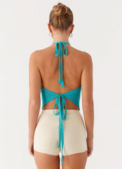 Cayla Backless Top - Turquoise
