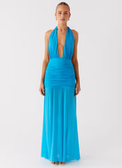 Dilemma Halter Maxi Dress - Turquoise Blue