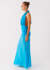 Dilemma Halter Maxi Dress - Turquoise Blue