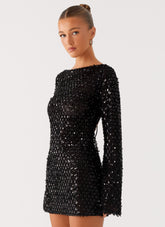 Edessa Sequin Mini Dress - Black