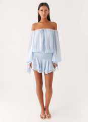 Eira Balloon Sleeve Mini Dress - Baby Blue