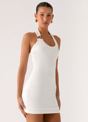 Gloves Up Halter Mini Dress - White