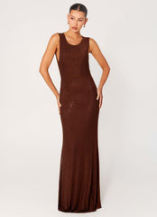 Hot Sequins Maxi Dress - Chocolate