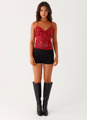 Kamilla Sequin Cami Top - Red