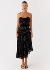 Keep You Waiting Midi Dress - Black Polkadot