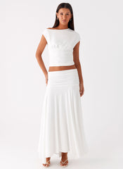 Liana Ruched Maxi Skirt - White