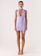 Melisande Scarf Neck Mini Dress - Lavender