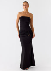 Metal Heart Strapless Maxi Dress - Black