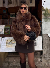 Miccy Cropped Faux Fur Coat - Chocolate
