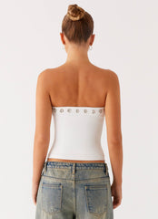 Miku Eyelet Strapless Top - White