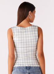 No Drama Strap Top - Grey Check
