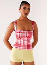 No Drama Strap Top - Pink Check