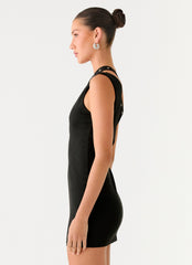 Off The Grid Eyelet Mini Dress - Black