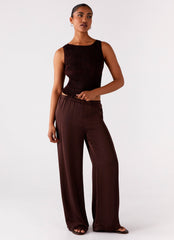 Palm Cove Satin Pants - Chocolate