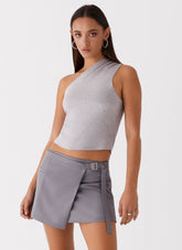 Indy One Shoulder Knit Top - Grey