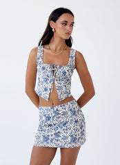 Take Me Away Mini Skirt - Blue Paisley