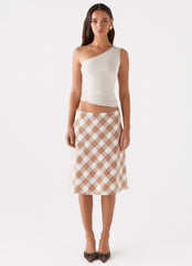 Andie Midi Skirt - Brown/White Plaid