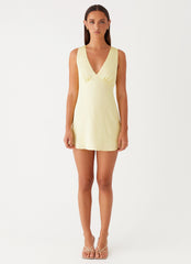 Veena Satin Mini Dress - Yellow