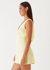 Veena Satin Mini Dress - Yellow