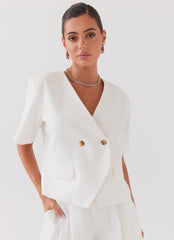 Hacienda Linen Short Sleeve Blazer - White