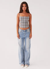 Trista Tie Top - Grey Tartan