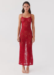Leona Lace Maxi Dress - Red Rose