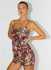 Soul Sound Sequin Mini Dress - Fuchsia Floral Beaded