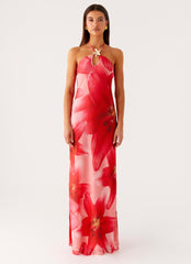 Vatiana Chiffon Maxi Dress - Peach Watermelon Flower