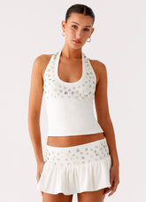 Vegas Nights Halter Neck Top - White