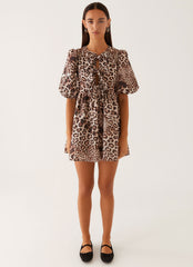 Western Wind Tie Mini Dress - Leopard
