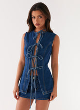 Wish You Luck Denim Top - Dark Blue