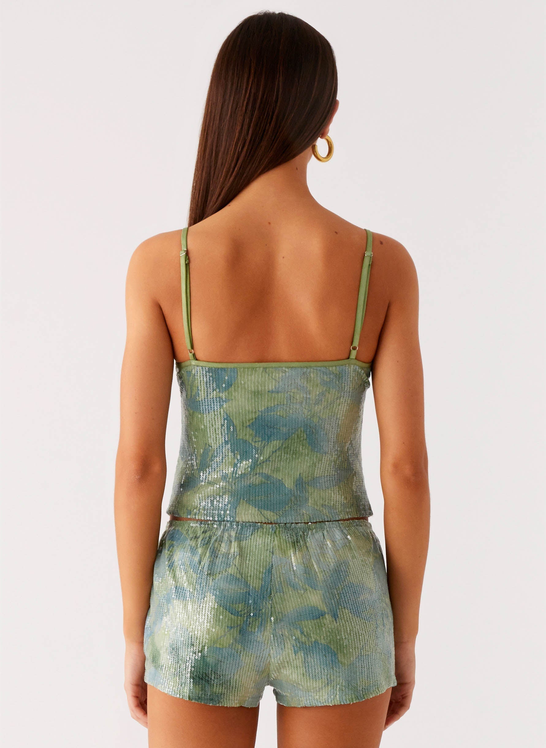 Ajean Sequin Mini Shorts - Lime Blood