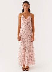 Alianna Cowl Neck Mesh Maxi Dress - Pink Flower