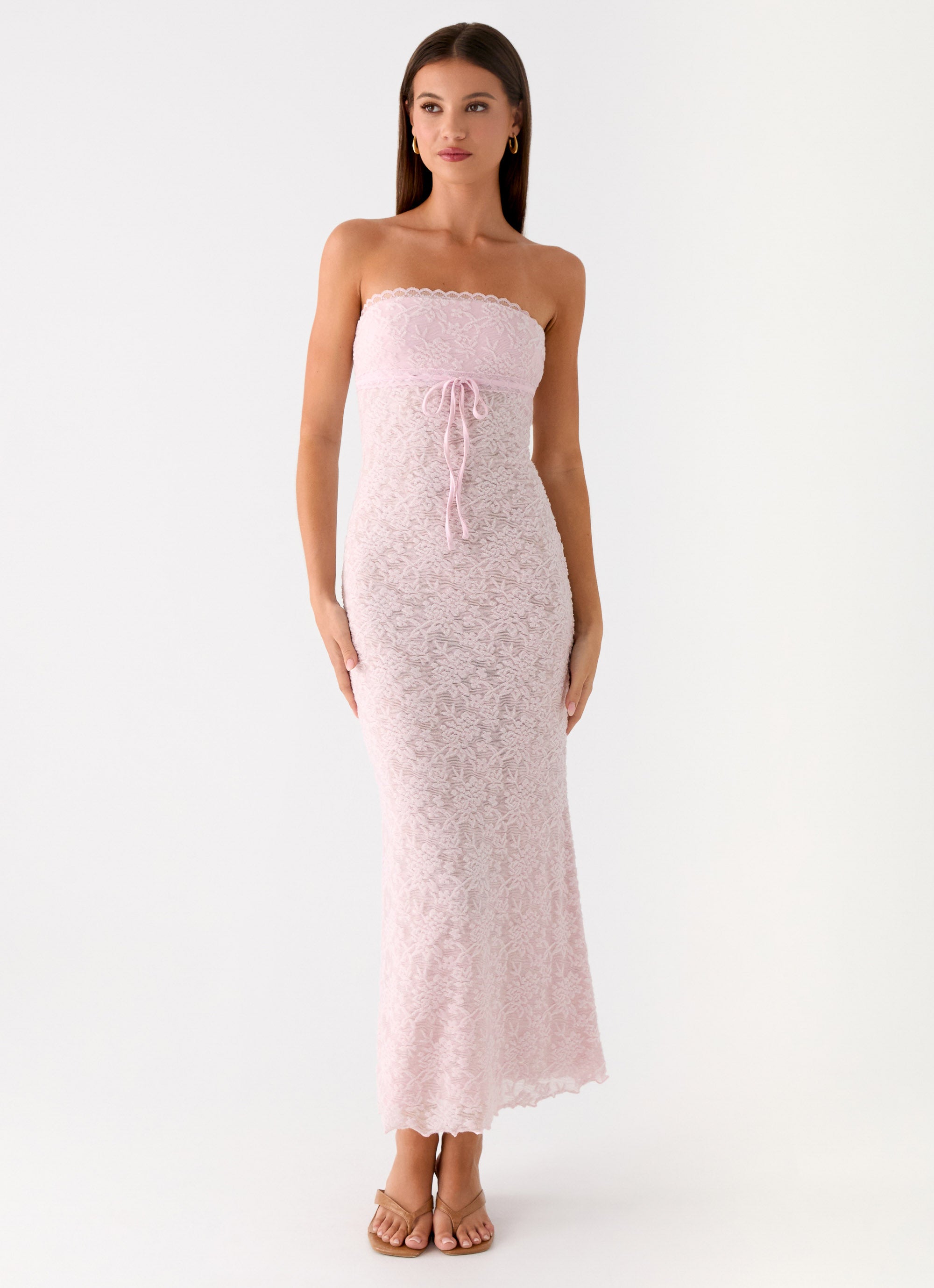 Alida Strapless Jacquard Midi Dress - Pink