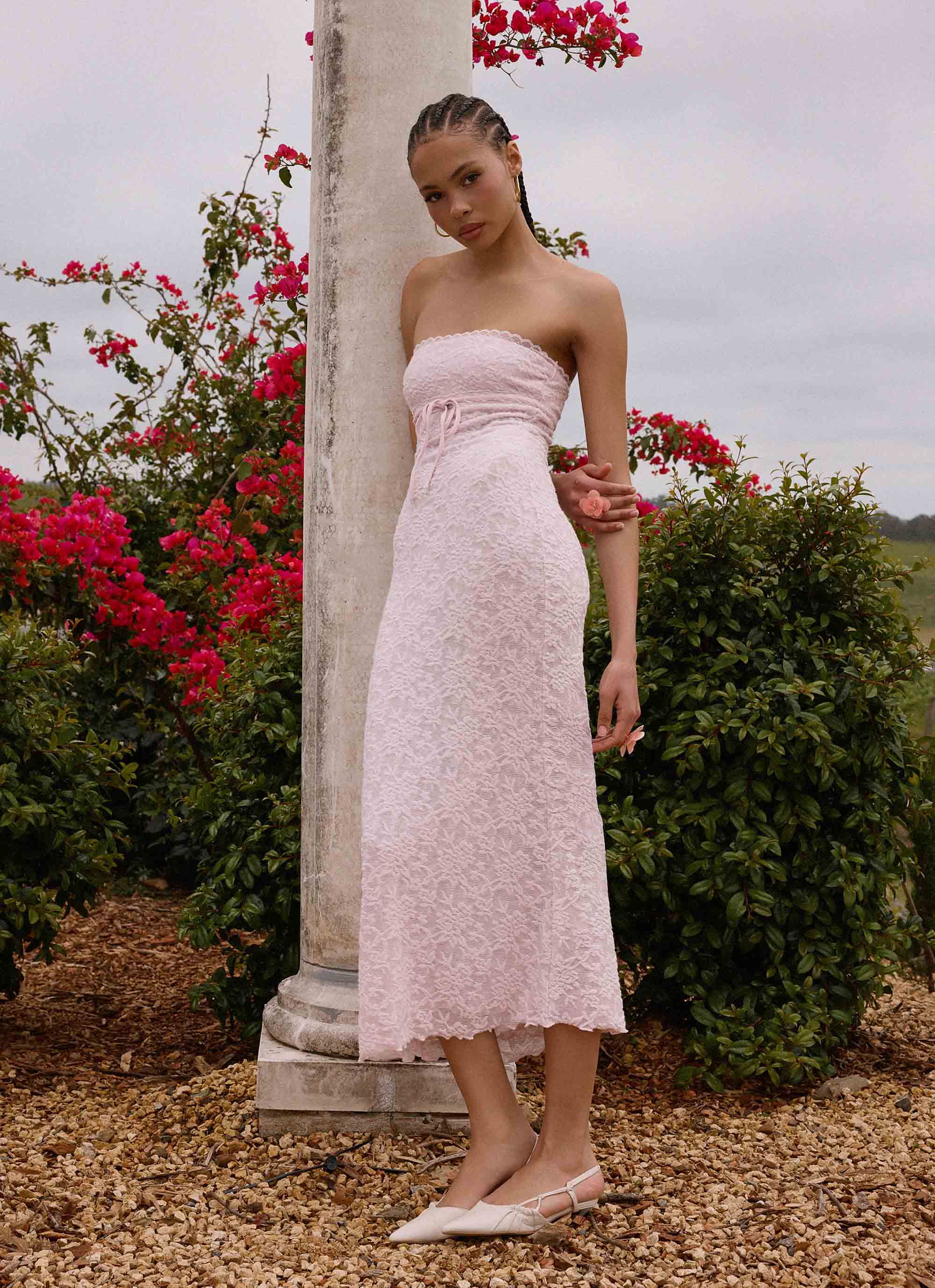 Alida Strapless Jacquard Midi Dress - Pink