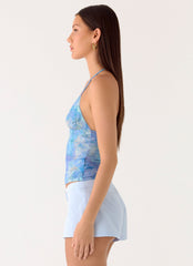 All At Once Halter Top - Aqua Paisley