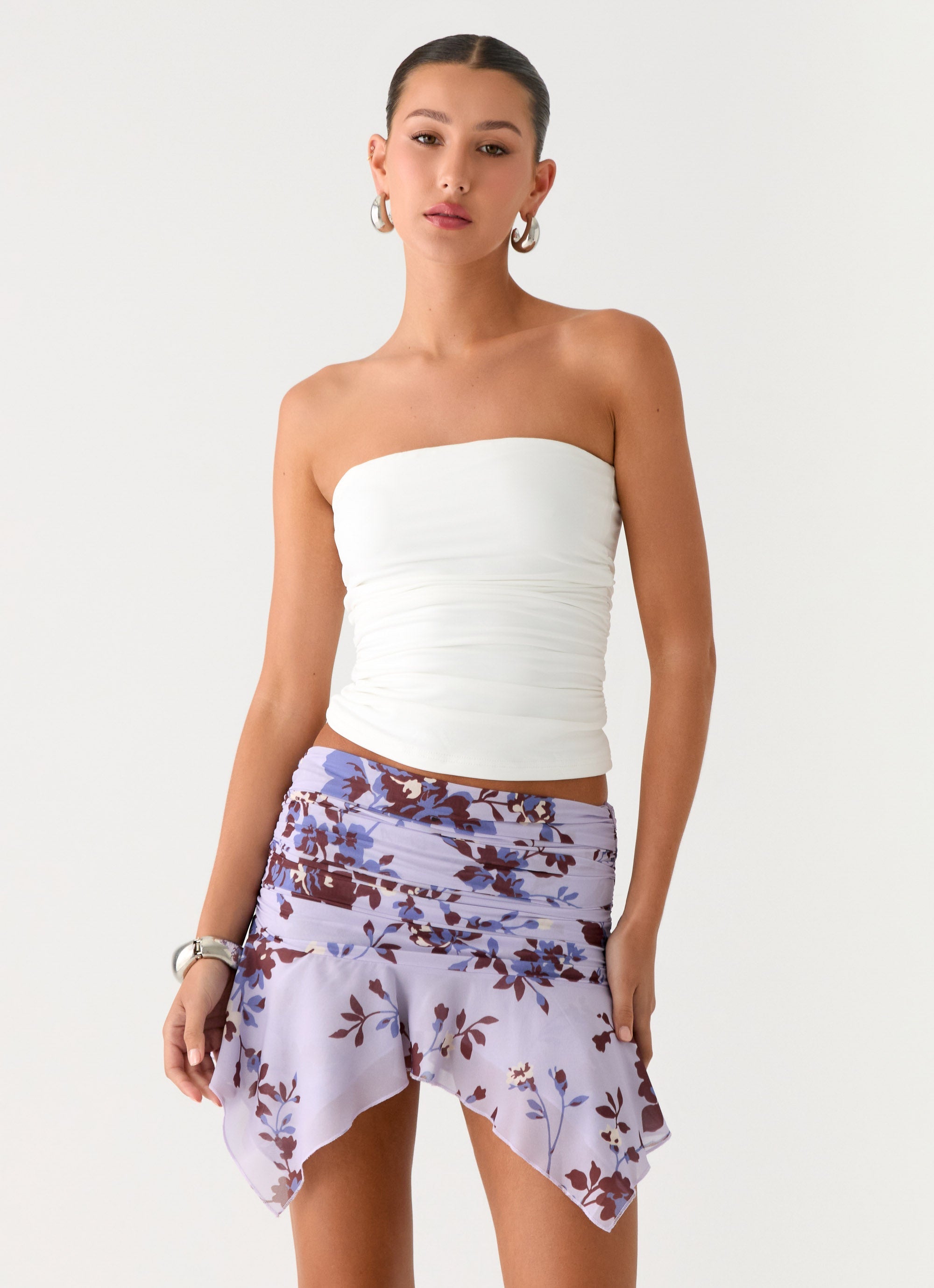 Altego Low Rise Hanky Mini Skirt - Antique Lilac Floral