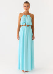 Ardenzelle Chiffon Halter Neck Maxi Dress - Turquoise