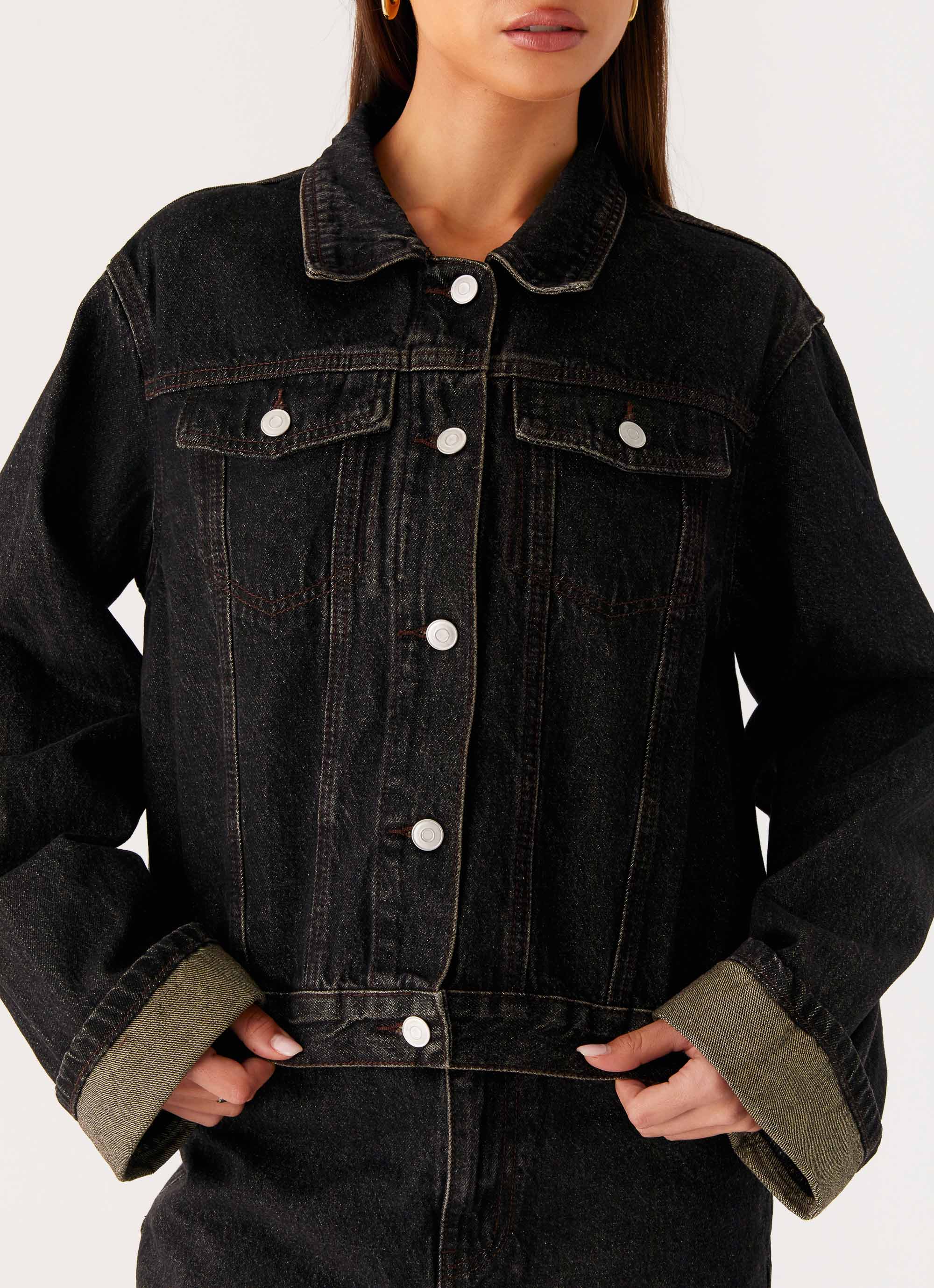 Back Again Oversized Denim Jacket - Acid Charcoal