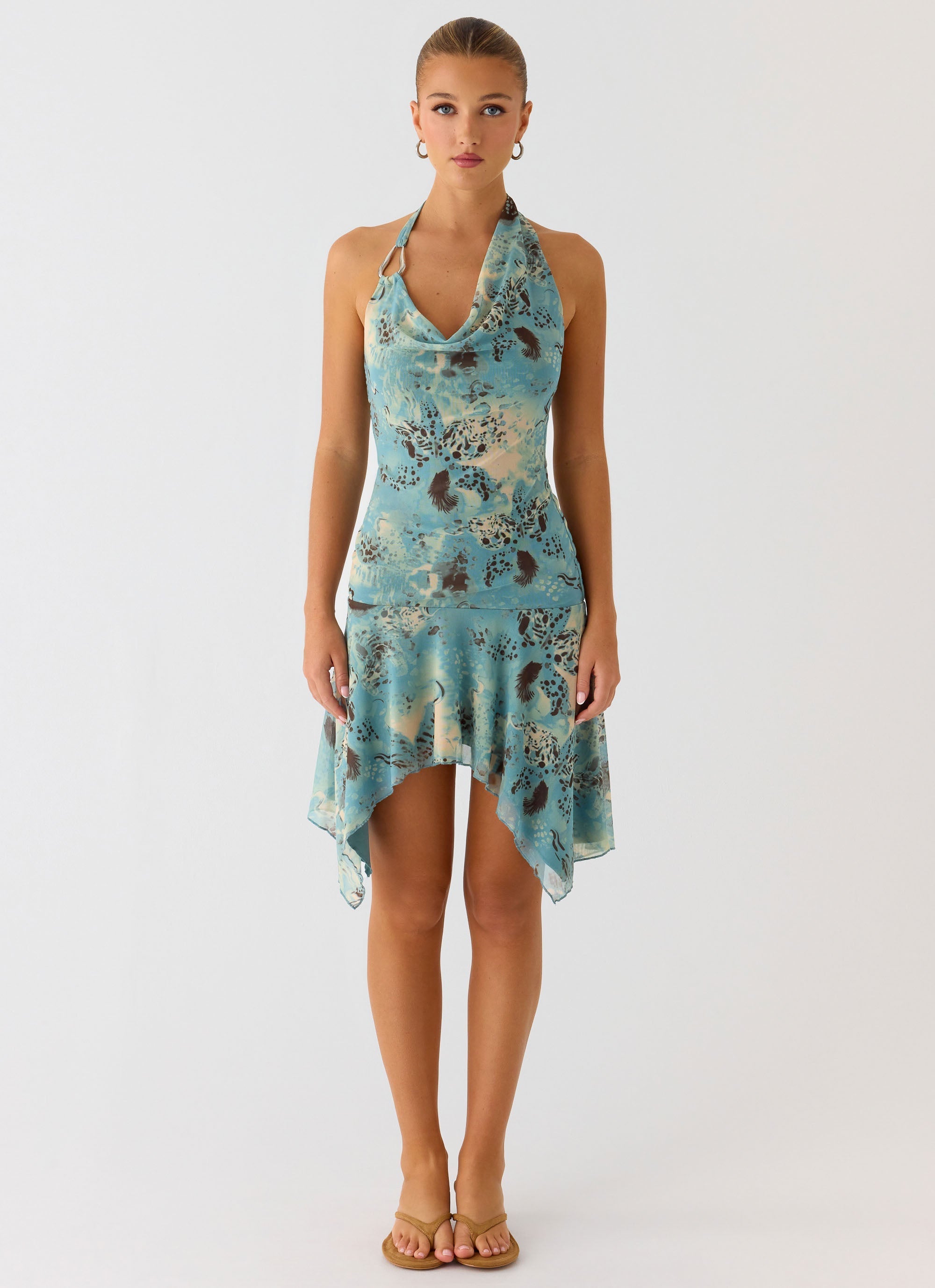 Bad Alive Halter Hanky Mini Dress - Aqua Blur