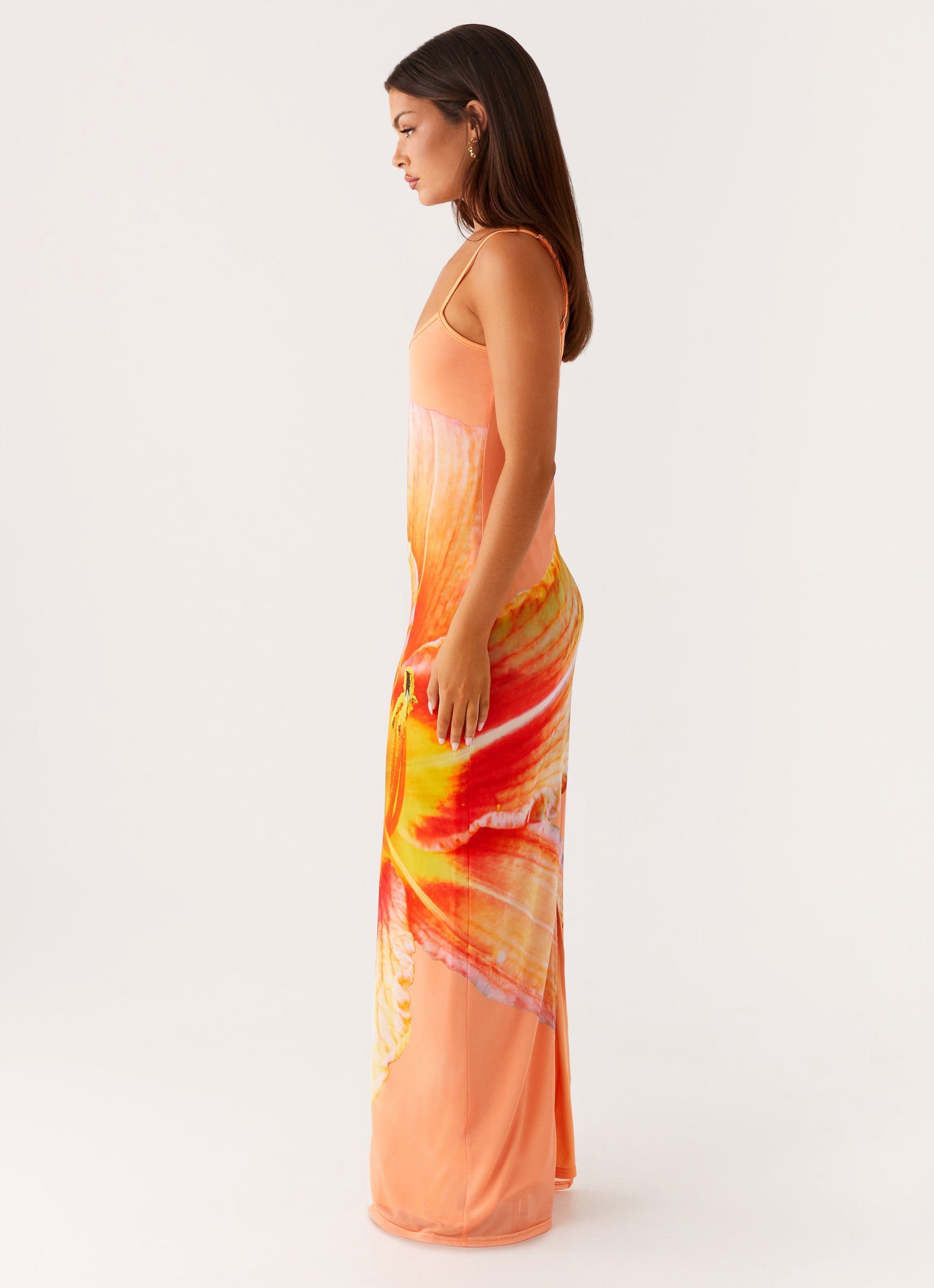 Bad News Mesh Maxi Dress - Orange Floral