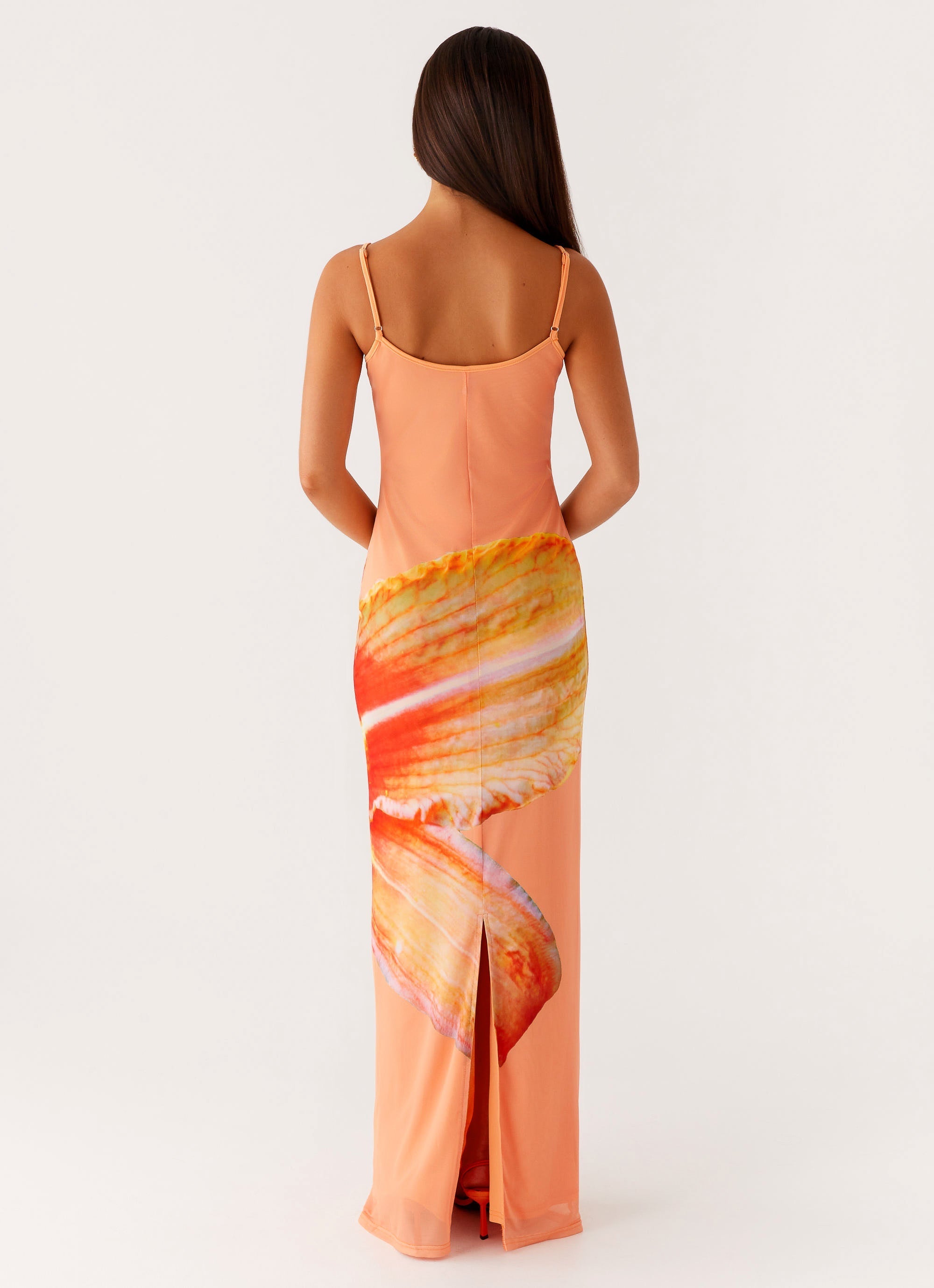 Bad News Mesh Maxi Dress - Orange Floral